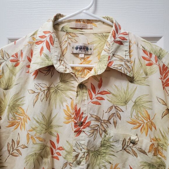 Campia Hawaiian Aloha L Large Yellow Green Orange Tropical Leaves - Picture 1 of 5